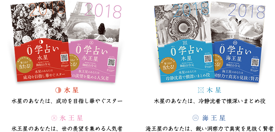 水星 成功を目指し華やぐスター　氷王星 世の羨望を集める人気者　木星 冷静沈着で懐深いまとめ役 海王星 鋭い洞察力で真実を見抜く賢者